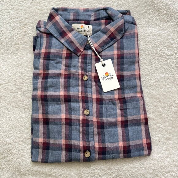 Marine Layer meadow shirts button down size medium plaid wrap back Collared new - Picture 9 of 13